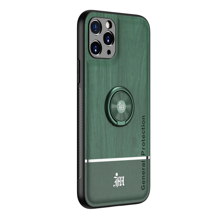 For iPhone 11 Pro Max Wood Grain PC + TPU Shockproof Protective Case with Ring Holder