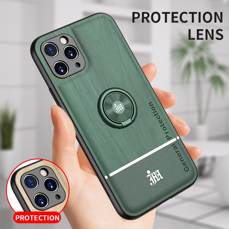 For iPhone 11 Pro Max Wood Grain PC + TPU Shockproof Protective Case with Ring Holder