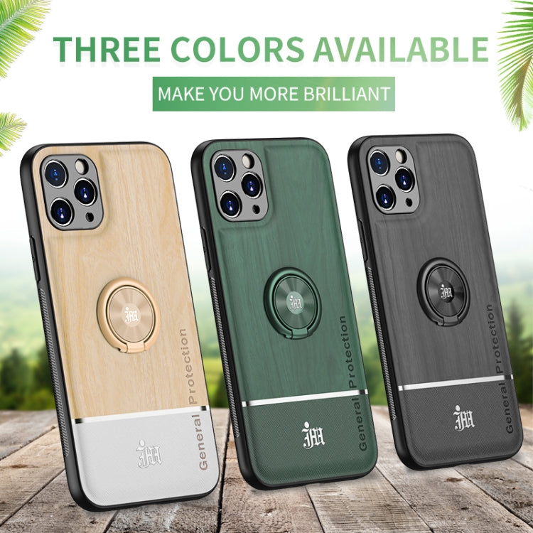 For iPhone 11 Pro Max Wood Grain PC + TPU Shockproof Protective Case with Ring Holder