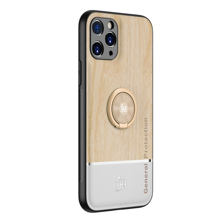 For iPhone 11 Pro Max Wood Grain PC + TPU Shockproof Protective Case with Ring Holder