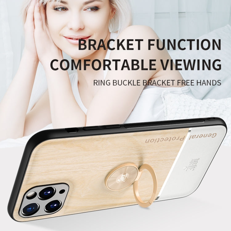For iPhone 11 Pro Max Wood Grain PC + TPU Shockproof Protective Case with Ring Holder