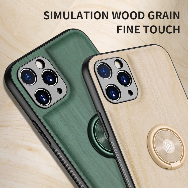 For iPhone 11 Pro Max Wood Grain PC + TPU Shockproof Protective Case with Ring Holder