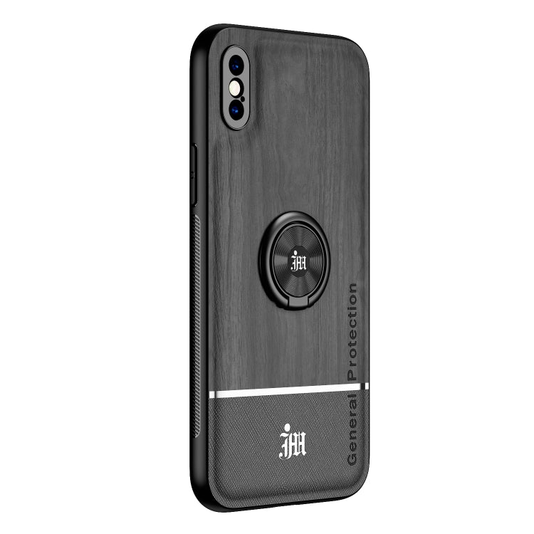 For iPhone XS Max Wood Grain PC + TPU Shockproof Protective Case with Ring Holder