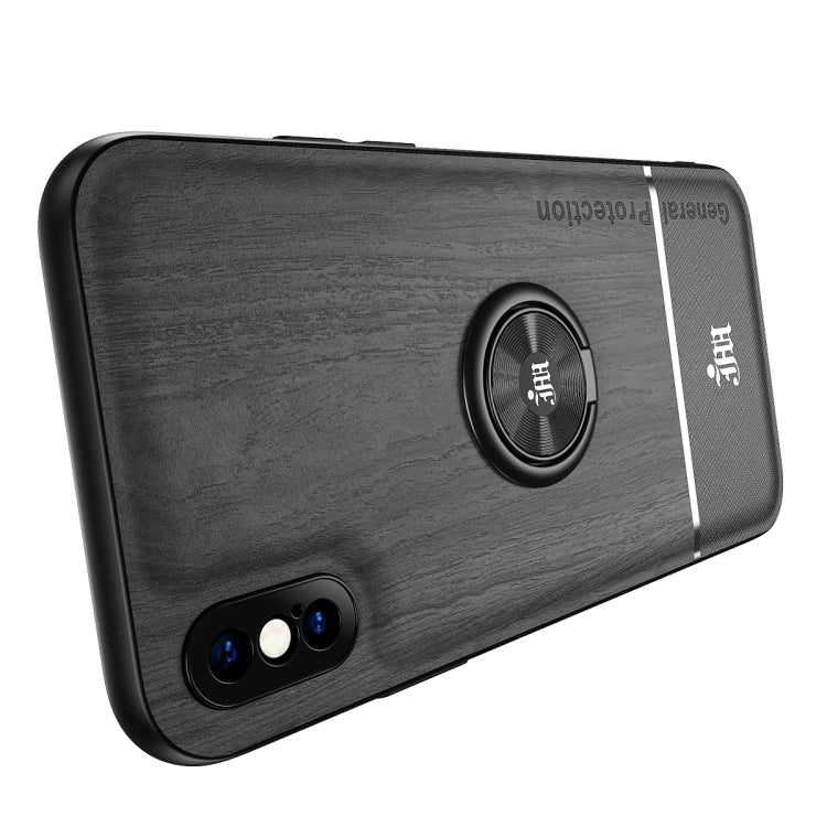 For iPhone XS Max Wood Grain PC + TPU Shockproof Protective Case with Ring Holder