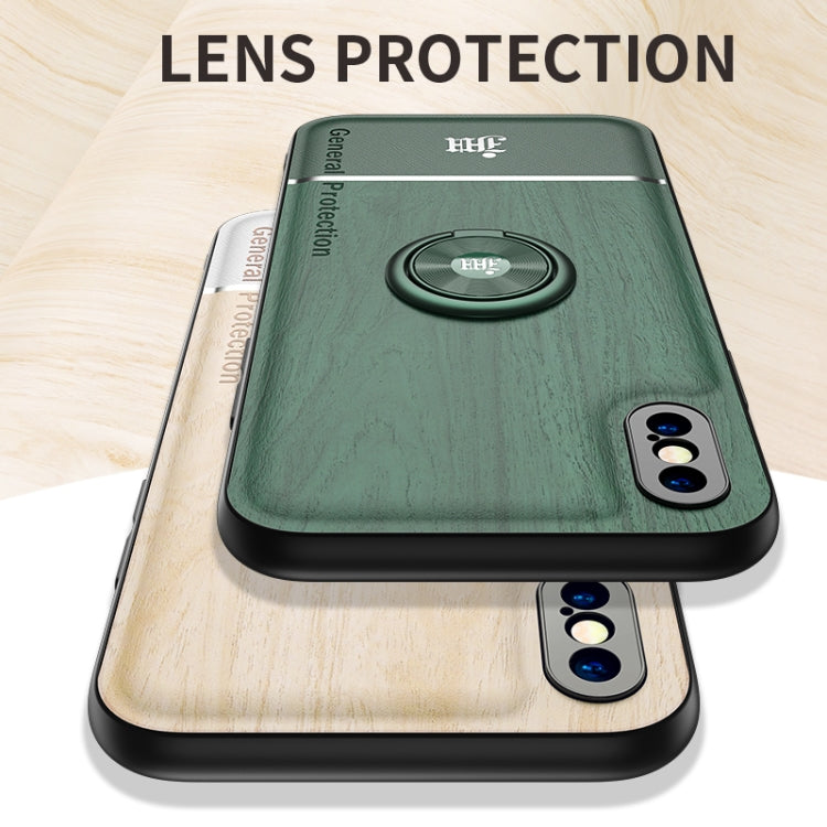 For iPhone XS Max Wood Grain PC + TPU Shockproof Protective Case with Ring Holder