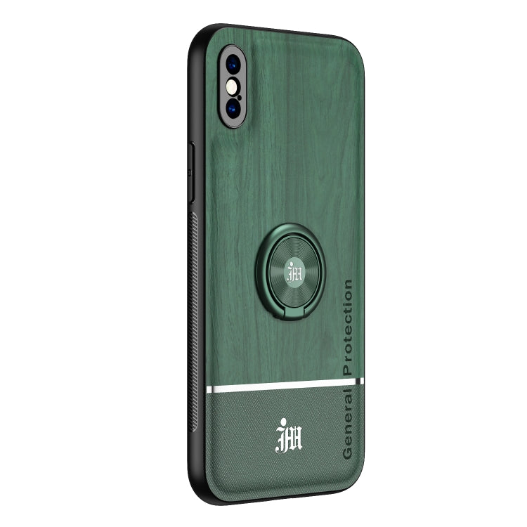 For iPhone XS Max Wood Grain PC + TPU Shockproof Protective Case with Ring Holder