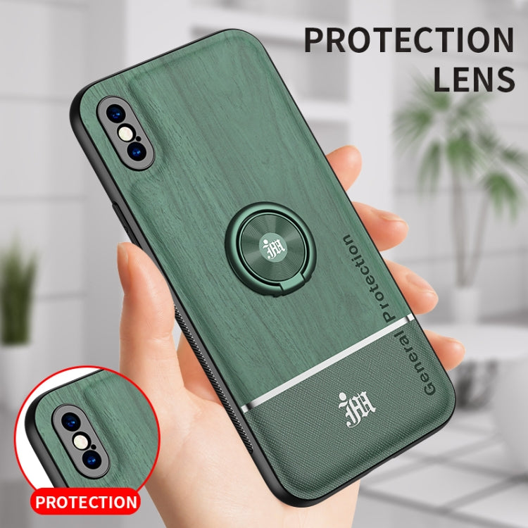For iPhone XS Max Wood Grain PC + TPU Shockproof Protective Case with Ring Holder