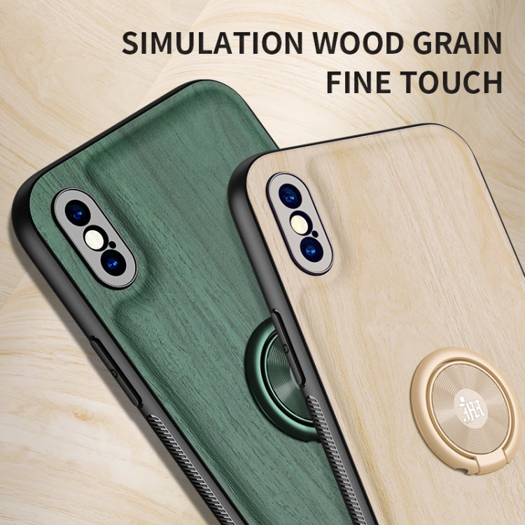 For iPhone XS Max Wood Grain PC + TPU Shockproof Protective Case with Ring Holder