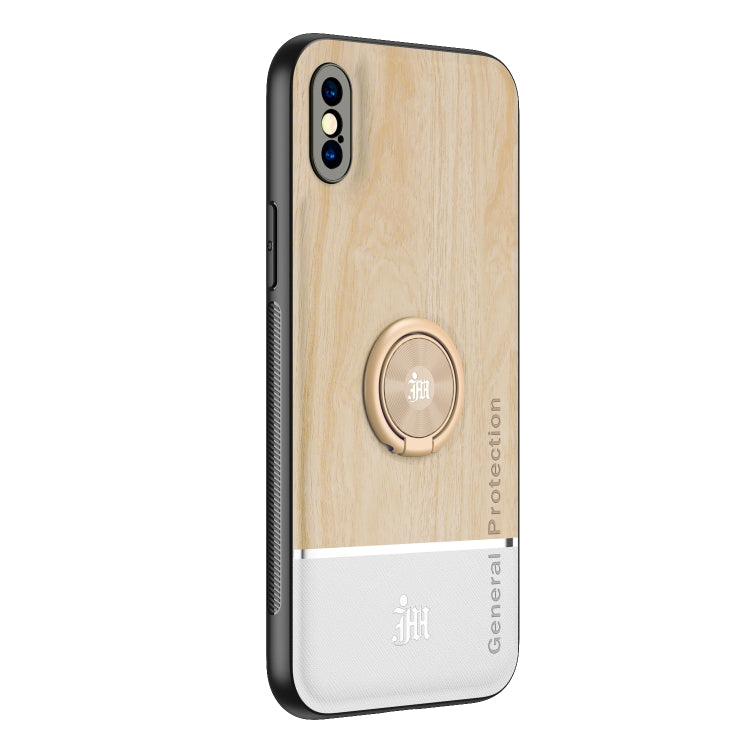 For iPhone XS Max Wood Grain PC + TPU Shockproof Protective Case with Ring Holder