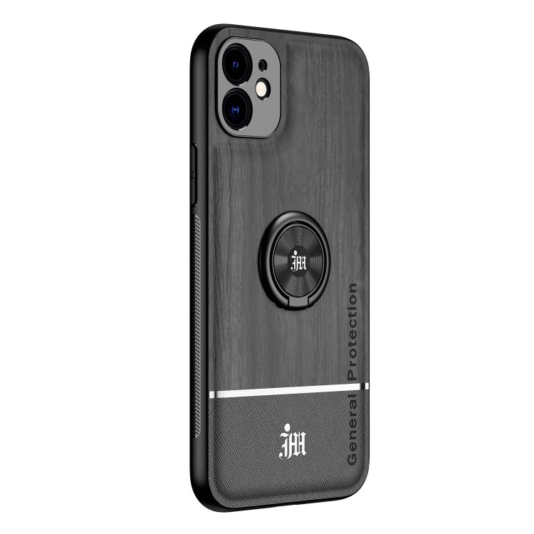 For iPhone 12 mini Wood Grain PC + TPU Shockproof Protective Case with Ring Holder