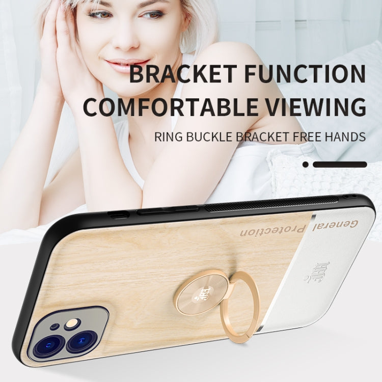 For iPhone 12 mini Wood Grain PC + TPU Shockproof Protective Case with Ring Holder