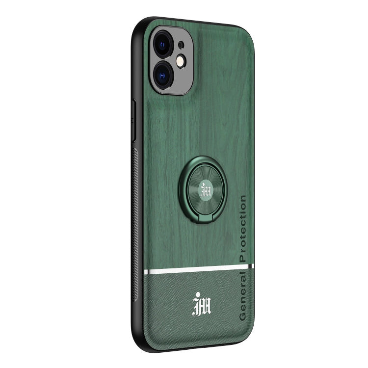 For iPhone 12 mini Wood Grain PC + TPU Shockproof Protective Case with Ring Holder