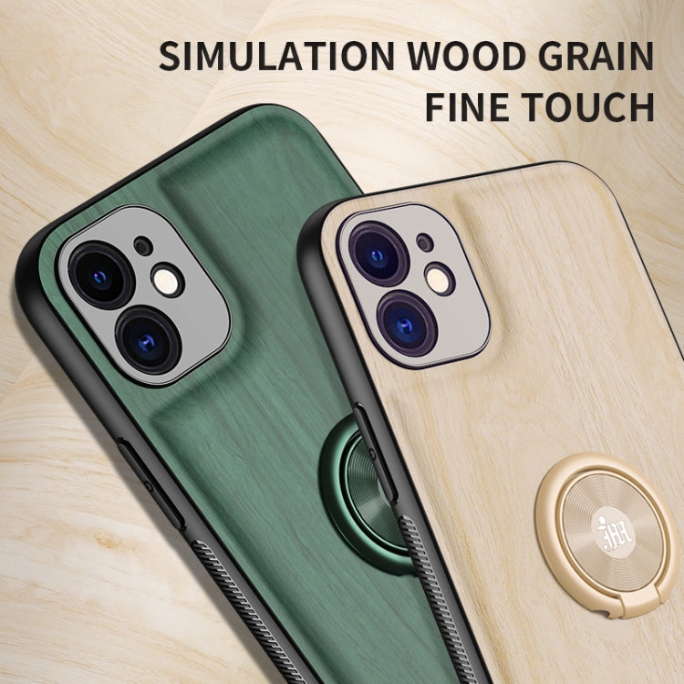 For iPhone 12 mini Wood Grain PC + TPU Shockproof Protective Case with Ring Holder