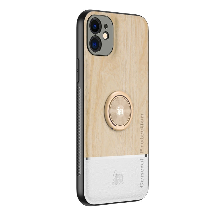 For iPhone 12 mini Wood Grain PC + TPU Shockproof Protective Case with Ring Holder
