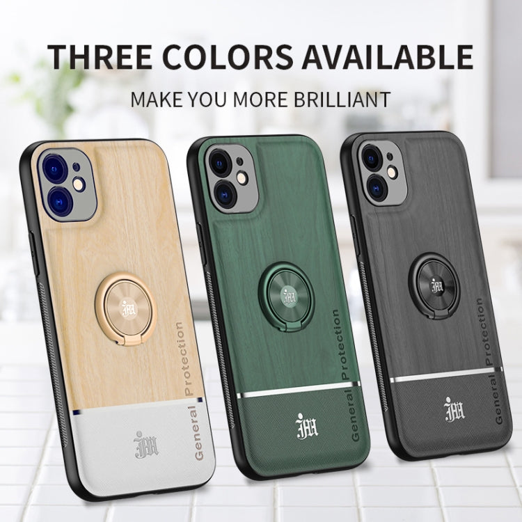 For iPhone 12 mini Wood Grain PC + TPU Shockproof Protective Case with Ring Holder