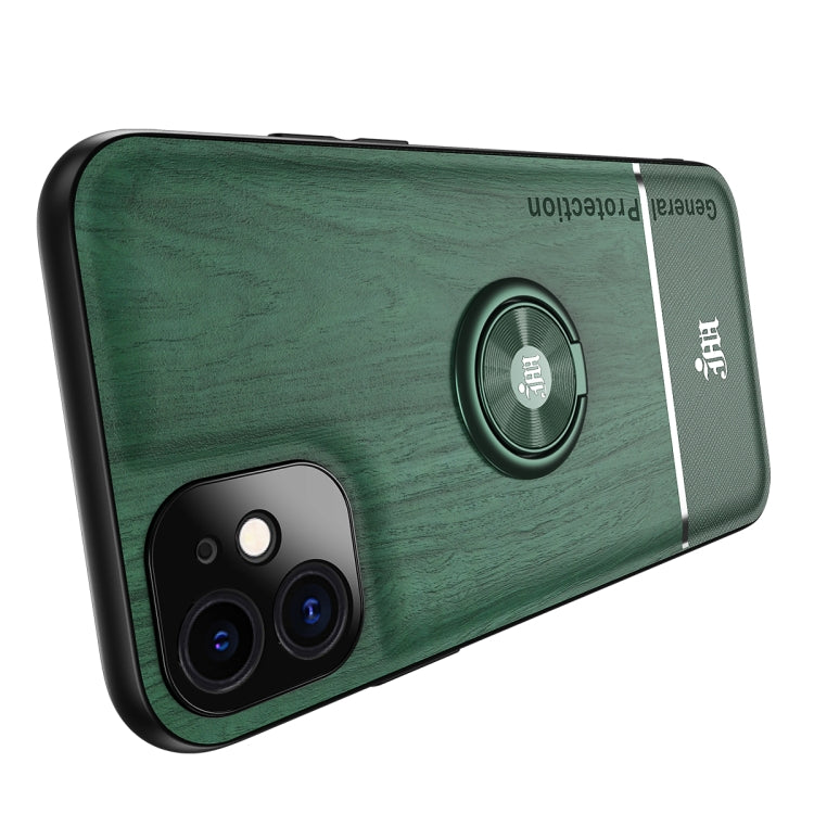 For iPhone 12 Wood Grain PC + TPU Shockproof Protective Case with Ring Holder