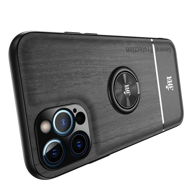 For iPhone 12 Pro Wood Grain PC + TPU Shockproof Protective Case with Ring Holder