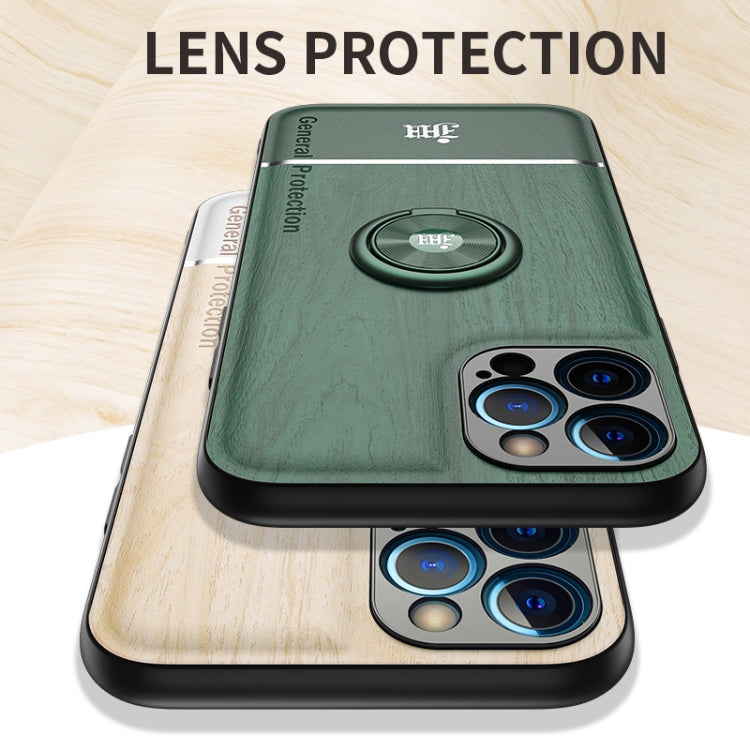 For iPhone 12 Pro Wood Grain PC + TPU Shockproof Protective Case with Ring Holder