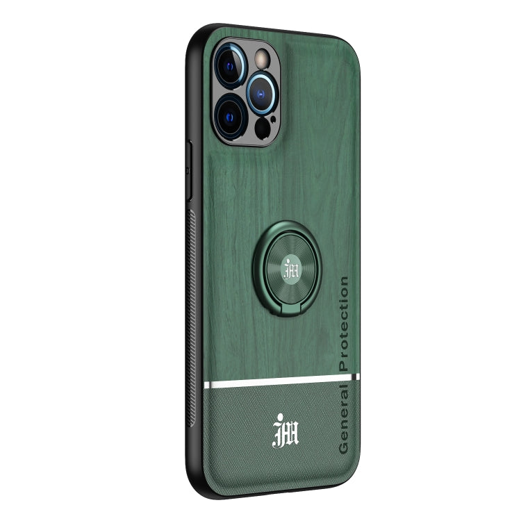 For iPhone 12 Pro Wood Grain PC + TPU Shockproof Protective Case with Ring Holder