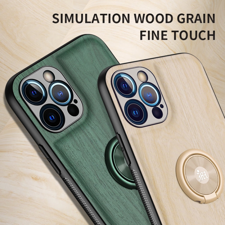 For iPhone 12 Pro Max Wood Grain PC + TPU Shockproof Protective Case with Ring Holder