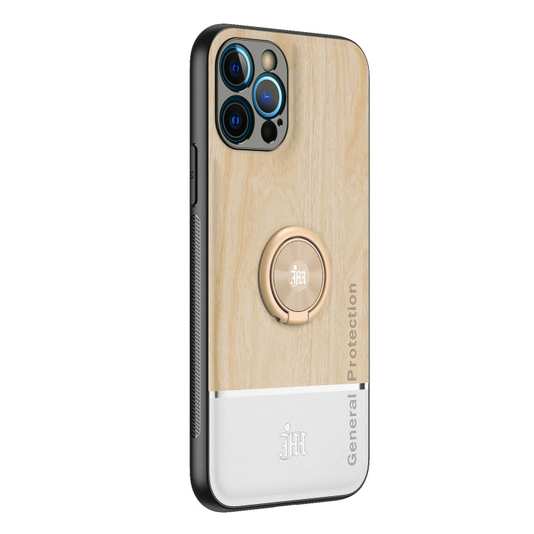 For iPhone 12 Pro Max Wood Grain PC + TPU Shockproof Protective Case with Ring Holder