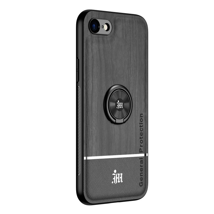 For iPhone SE 2022 / SE 2020 / 8 / 7 Wood Grain PC + TPU Shockproof Protective Case with Ring Holder