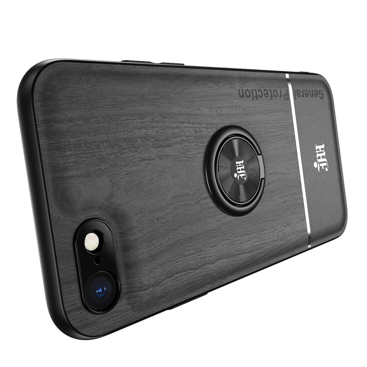 For iPhone SE 2022 / SE 2020 / 8 / 7 Wood Grain PC + TPU Shockproof Protective Case with Ring Holder