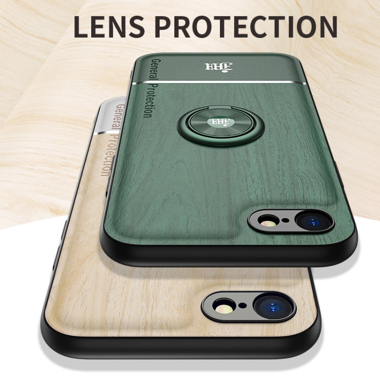 For iPhone SE 2022 / SE 2020 / 8 / 7 Wood Grain PC + TPU Shockproof Protective Case with Ring Holder