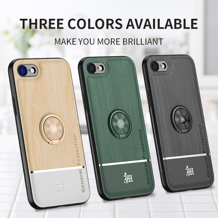 For iPhone SE 2022 / SE 2020 / 8 / 7 Wood Grain PC + TPU Shockproof Protective Case with Ring Holder