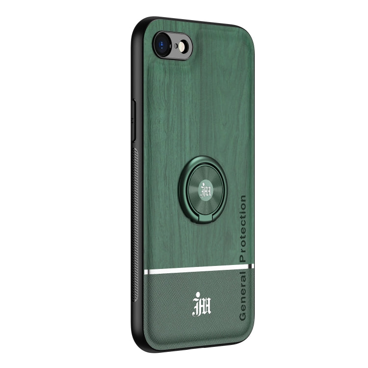 For iPhone SE 2022 / SE 2020 / 8 / 7 Wood Grain PC + TPU Shockproof Protective Case with Ring Holder