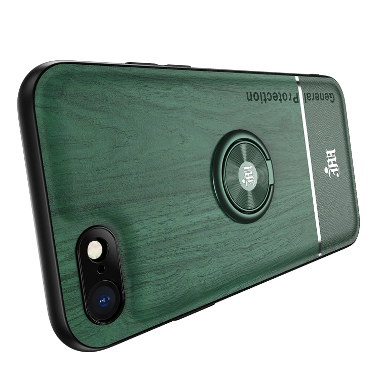 For iPhone SE 2022 / SE 2020 / 8 / 7 Wood Grain PC + TPU Shockproof Protective Case with Ring Holder