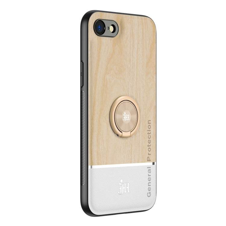 For iPhone SE 2022 / SE 2020 / 8 / 7 Wood Grain PC + TPU Shockproof Protective Case with Ring Holder