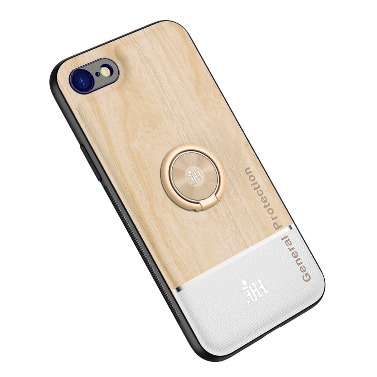 For iPhone SE 2022 / SE 2020 / 8 / 7 Wood Grain PC + TPU Shockproof Protective Case with Ring Holder