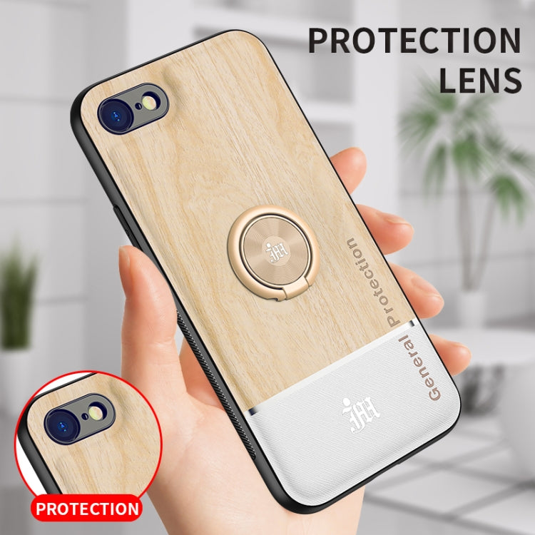 For iPhone SE 2022 / SE 2020 / 8 / 7 Wood Grain PC + TPU Shockproof Protective Case with Ring Holder