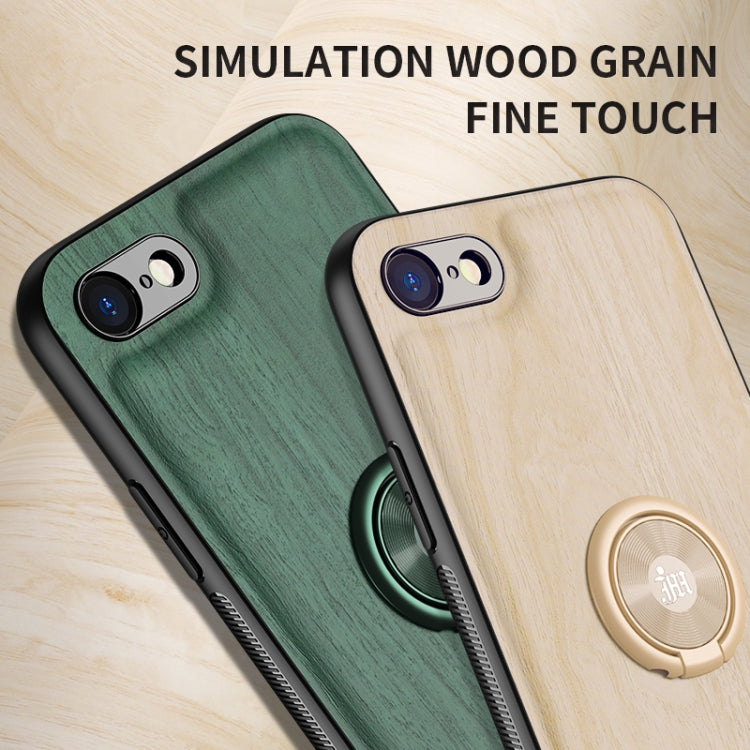 For iPhone SE 2022 / SE 2020 / 8 / 7 Wood Grain PC + TPU Shockproof Protective Case with Ring Holder