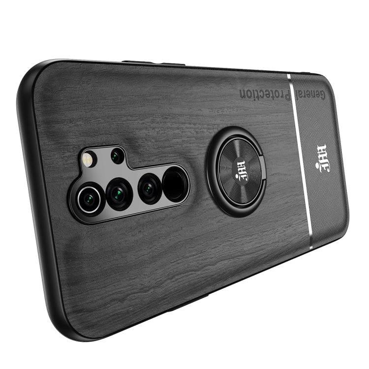 For Xiaomi Redmi Note 8 Pro Wood Grain PC + TPU Shockproof Protective Case with Ring Holder