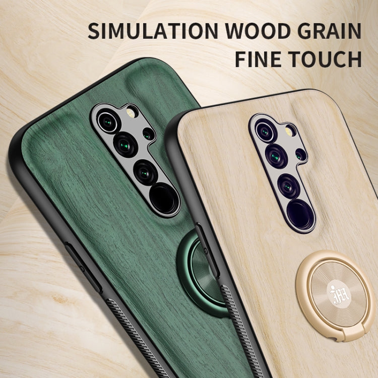 For Xiaomi Redmi Note 8 Pro Wood Grain PC + TPU Shockproof Protective Case with Ring Holder