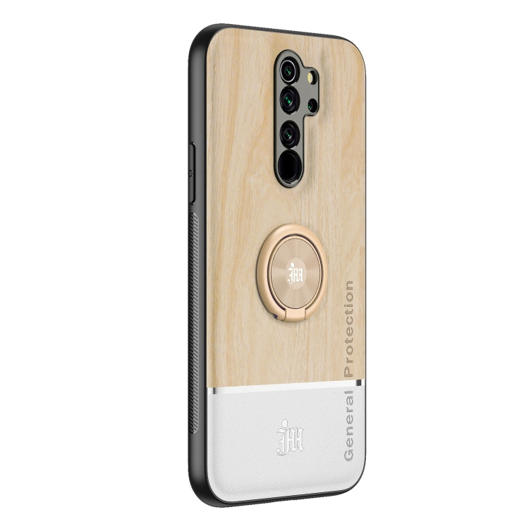 For Xiaomi Redmi Note 8 Pro Wood Grain PC + TPU Shockproof Protective Case with Ring Holder