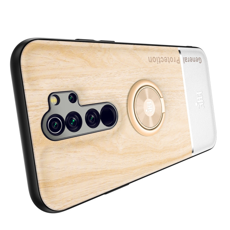 For Xiaomi Redmi Note 8 Pro Wood Grain PC + TPU Shockproof Protective Case with Ring Holder