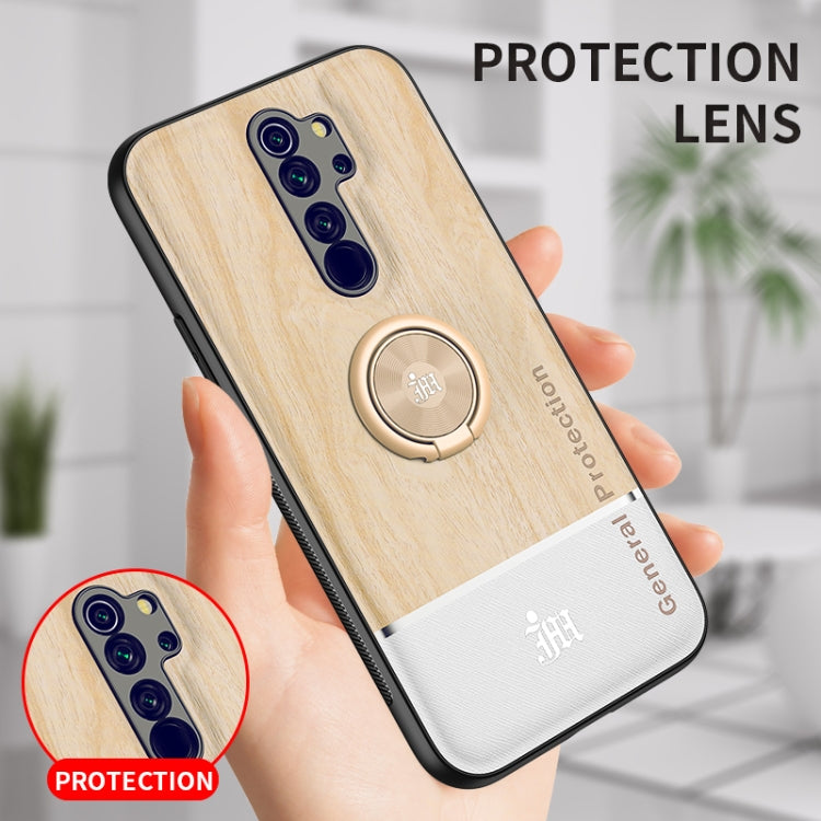 For Xiaomi Redmi Note 8 Pro Wood Grain PC + TPU Shockproof Protective Case with Ring Holder