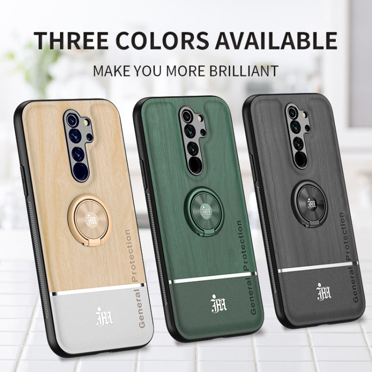 For Xiaomi Redmi Note 8 Pro Wood Grain PC + TPU Shockproof Protective Case with Ring Holder