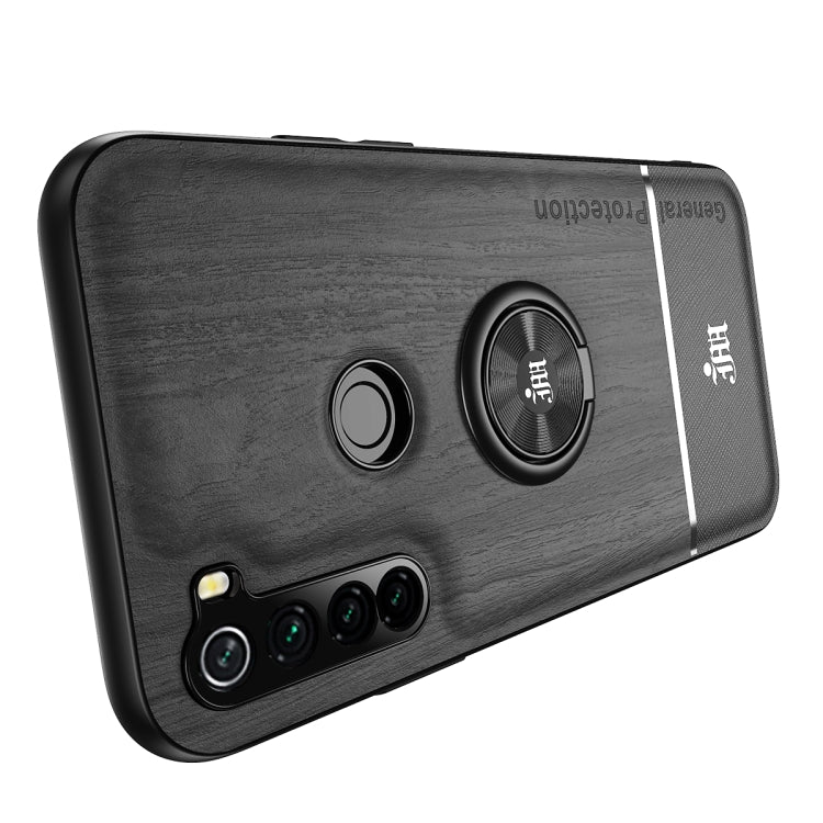 For Xiaomi Redmi Note 8 Wood Grain PC + TPU Shockproof Protective Case with Ring Holder