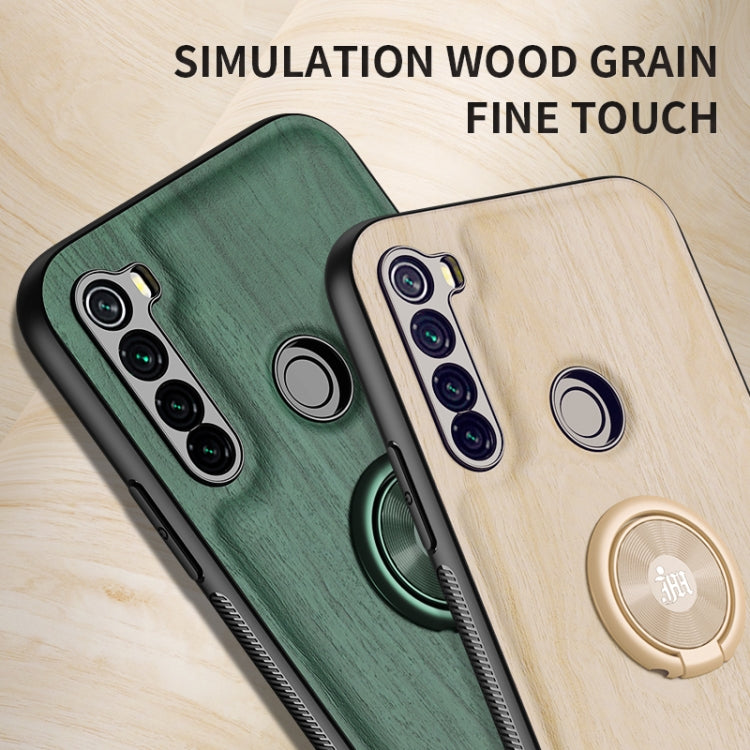 For Xiaomi Redmi Note 8 Wood Grain PC + TPU Shockproof Protective Case with Ring Holder