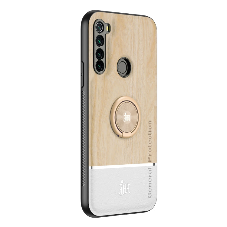 For Xiaomi Redmi Note 8 Wood Grain PC + TPU Shockproof Protective Case with Ring Holder