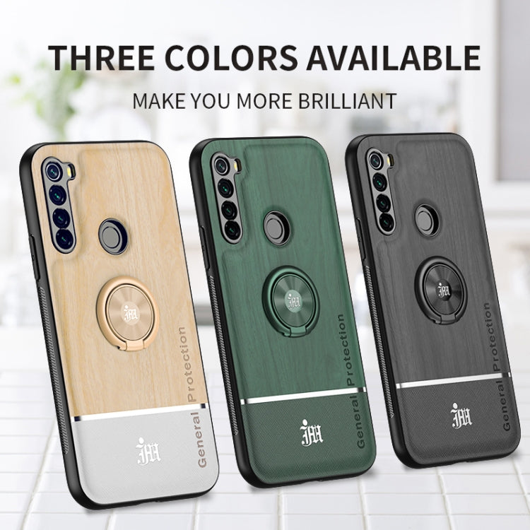 For Xiaomi Redmi Note 8 Wood Grain PC + TPU Shockproof Protective Case with Ring Holder