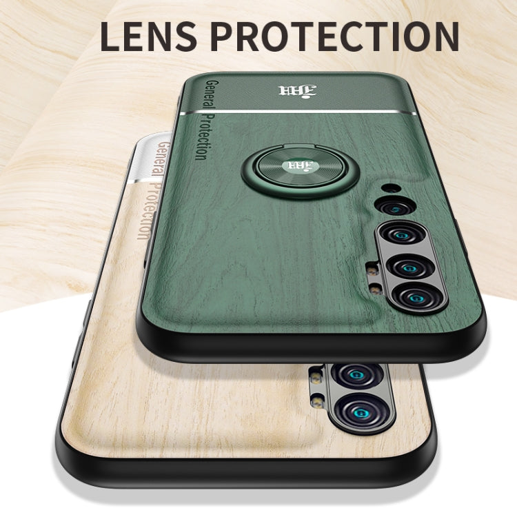 For Xiaomi Mi CC9 Pro Wood Grain PC + TPU Shockproof Protective Case with Ring Holder