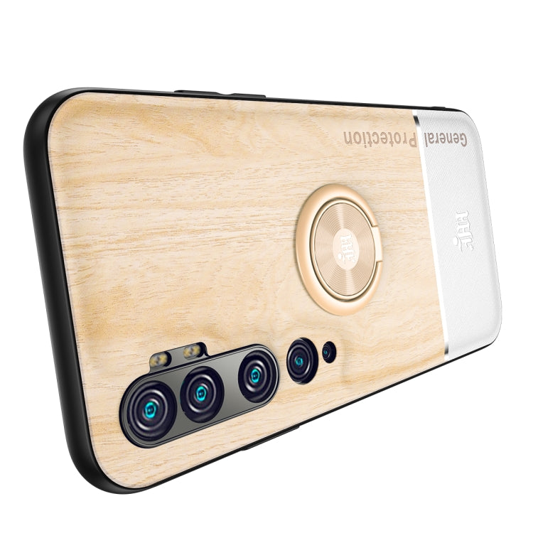 For Xiaomi Mi CC9 Pro Wood Grain PC + TPU Shockproof Protective Case with Ring Holder