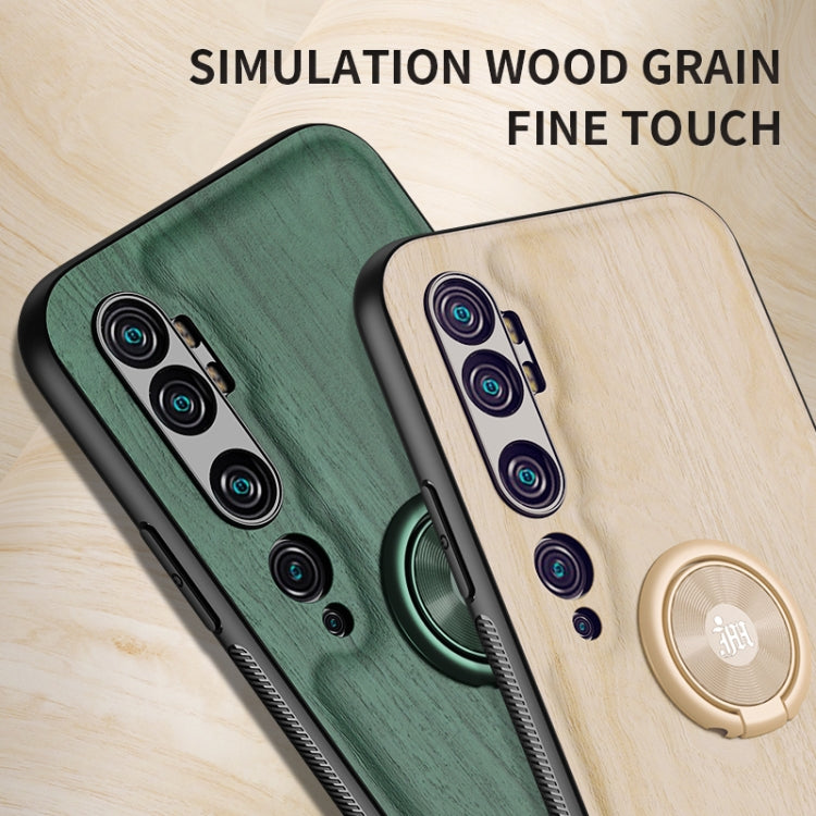 For Xiaomi Mi CC9 Pro Wood Grain PC + TPU Shockproof Protective Case with Ring Holder