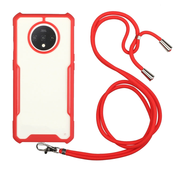 For OnePlus 7T Acrylic + Color TPU Shockproof Case with Neck Lanyard