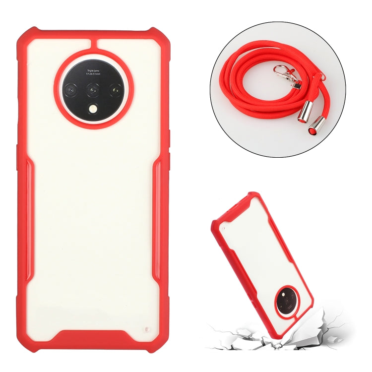 For OnePlus 7T Acrylic + Color TPU Shockproof Case with Neck Lanyard